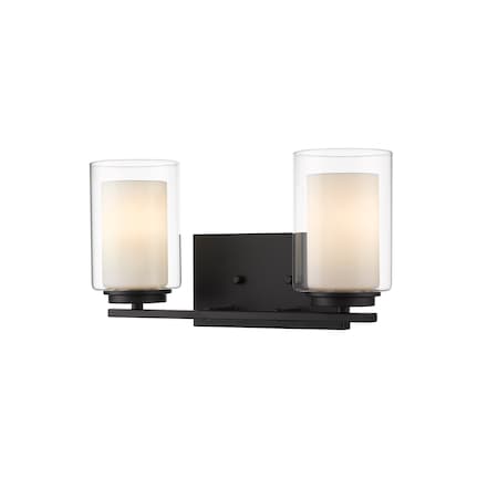 Z-Lite Willow 2 Light Vanity, Matte Black, Inner White & Outer Clear 426-2V-MB